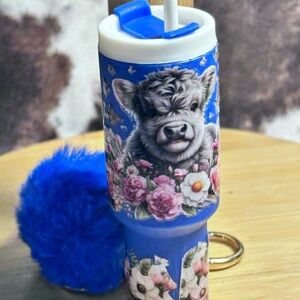 Floral Blue Cow Print Keychain Accessory